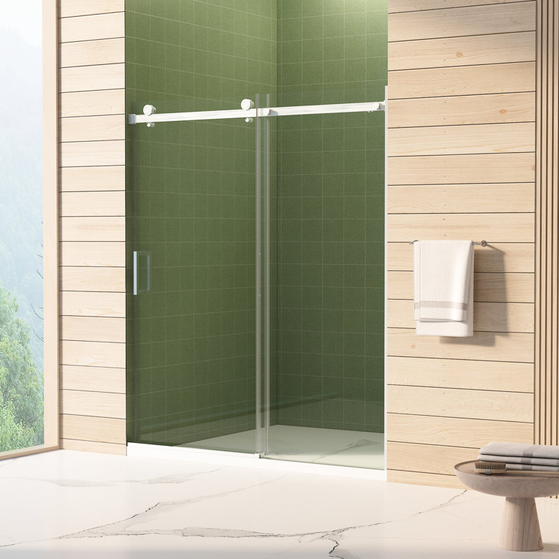 High Sliding Shower Door With 5/16"(8mm) & Tempered Glass, Double Side Easy Clean Buffer For Convenient Use 56" 60"w X 70"h Enclosure Thick Coat, Brushed Nickel Finish