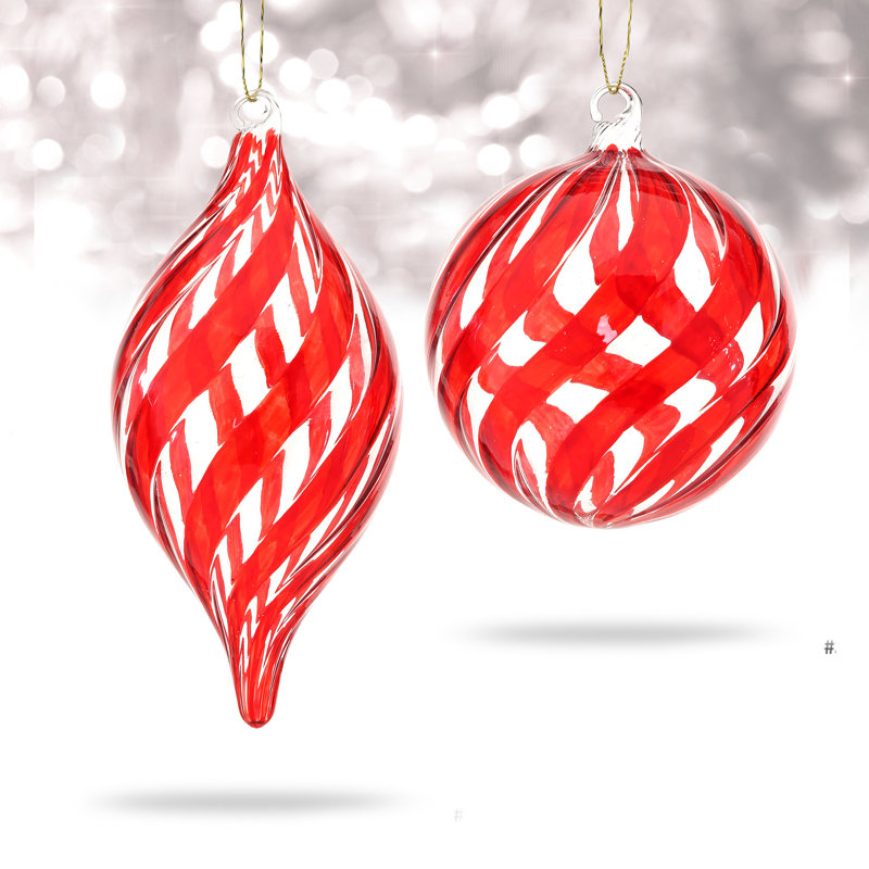 6 Piece Swirl Striped Ball Finial Ornament Set