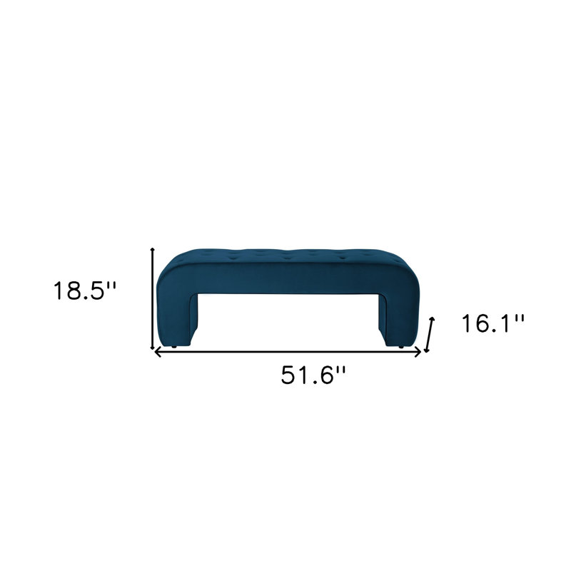 Banc rembourré de 52 po en velours, Bleu marine