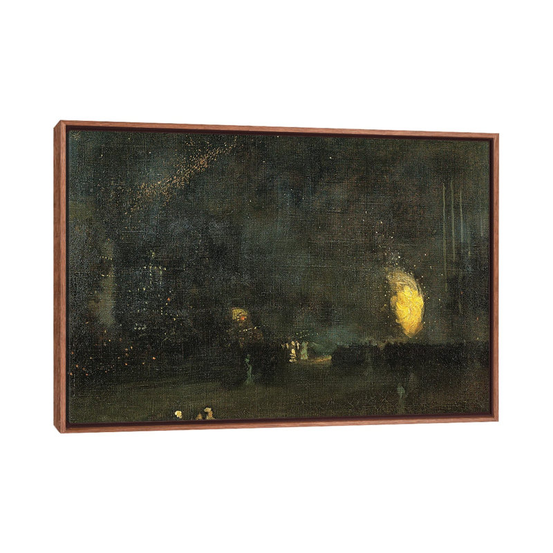 Nocturne noir et or - La roue du feu - reproduction d'art murale - toile encadrée, 40 po x 60 po, Toile avec cadre, Brun