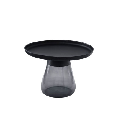 Table d'appoint ronde 24 po Aeryn avec plateau en titane noir mat et base en verre gris fumé