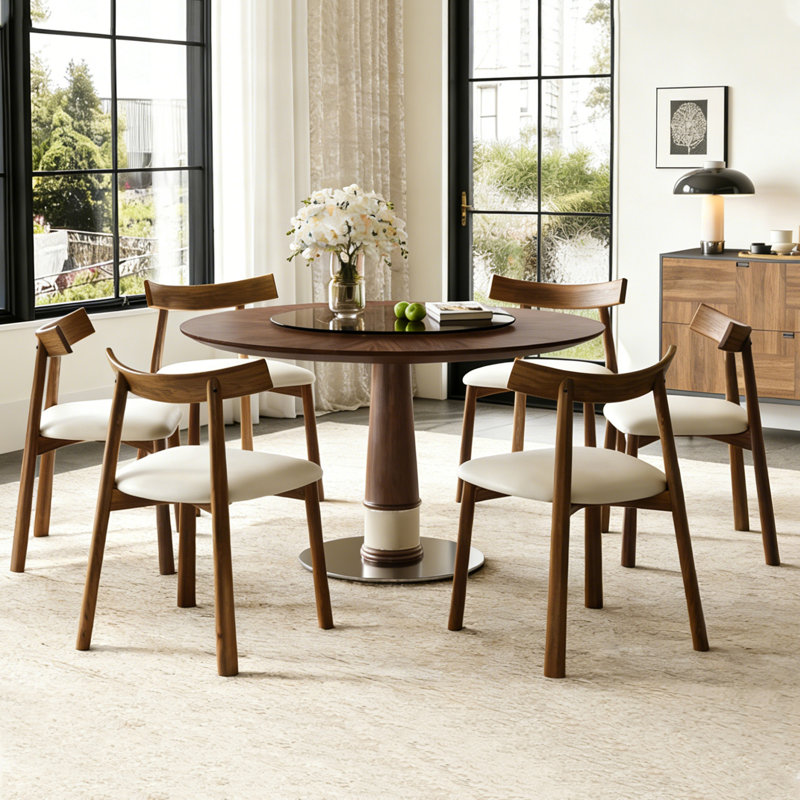Ensemble de table de salle à manger 47 pouces en bois massif avec 6 chaises, 7 pièces : table, 6 chaises