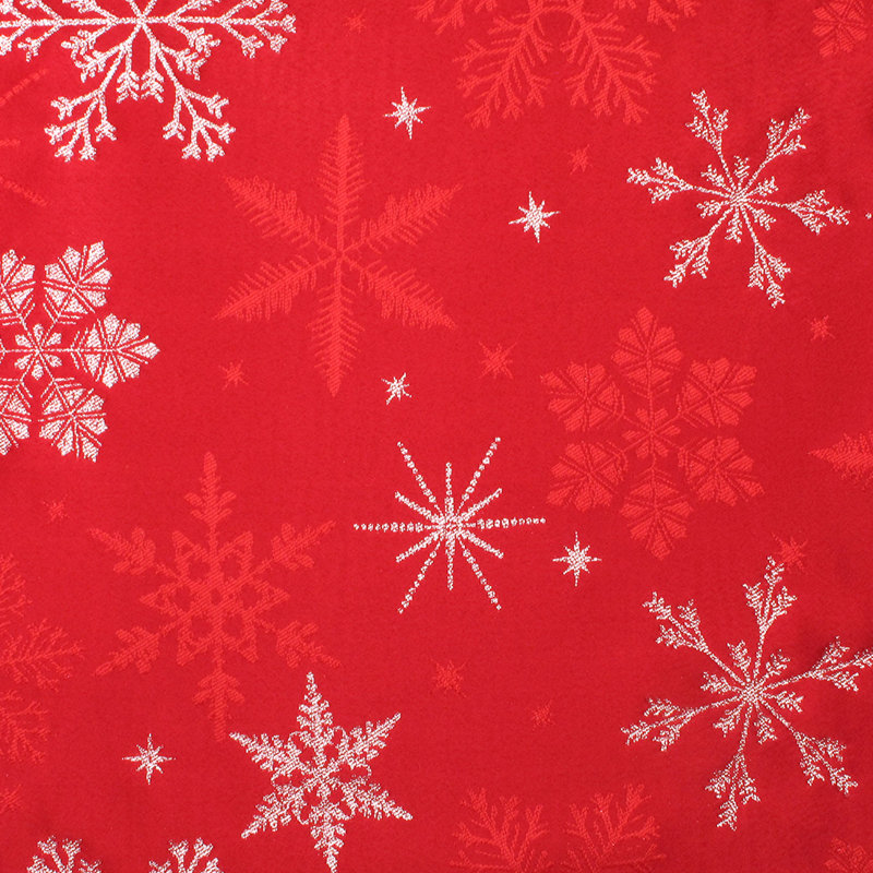 Efmorfia Holiday Red Snowflakes Metallic Jacquard Woven Tablecloth (60" X 84" Rectangle), Red