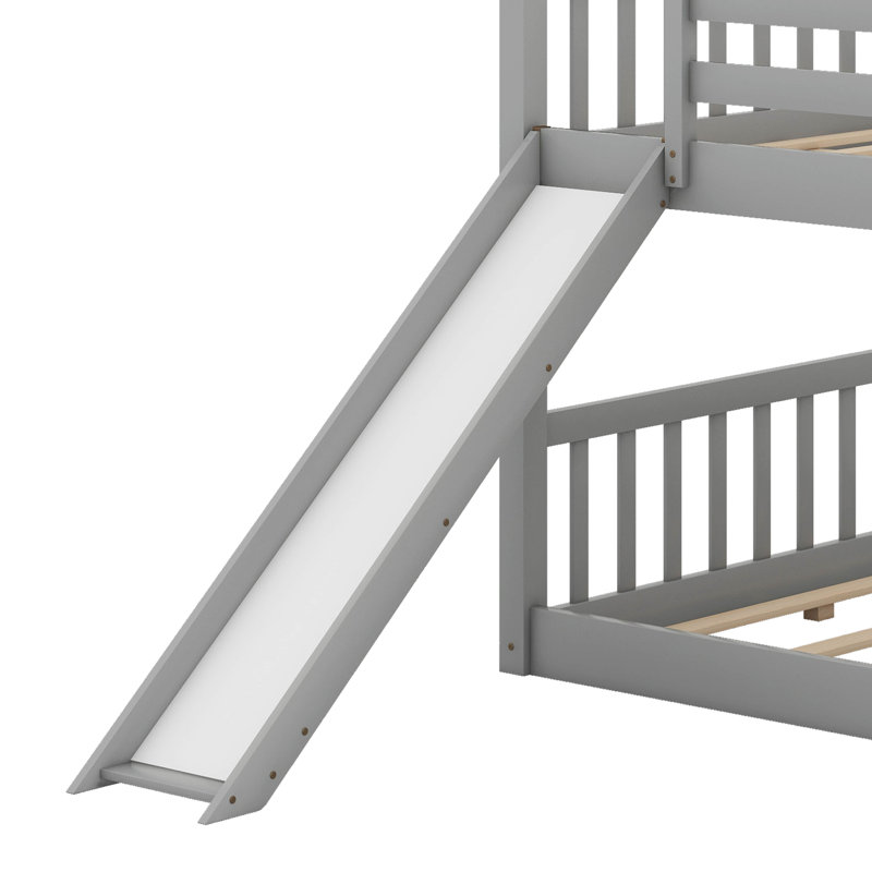 Lit superposé double au-dessus de double avec glissière convertible et échelle, Gris