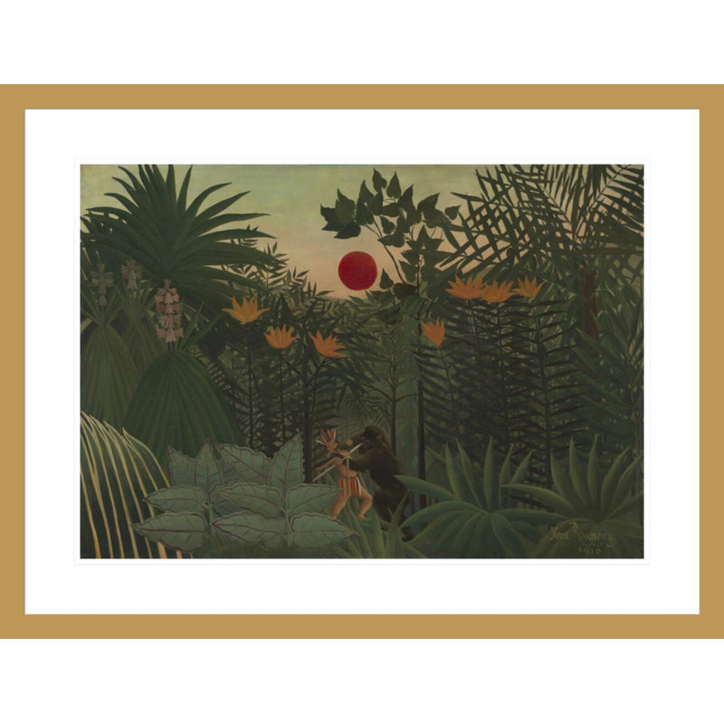 «Tropical Landscape - An American American Fighting with a Gorilla» par Henri Rousseau, impression giclée encadrée
