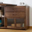 Bureau en bois massif en forme de L brun noyer + verre avec bureau à 2 tiroirs-1336476327
