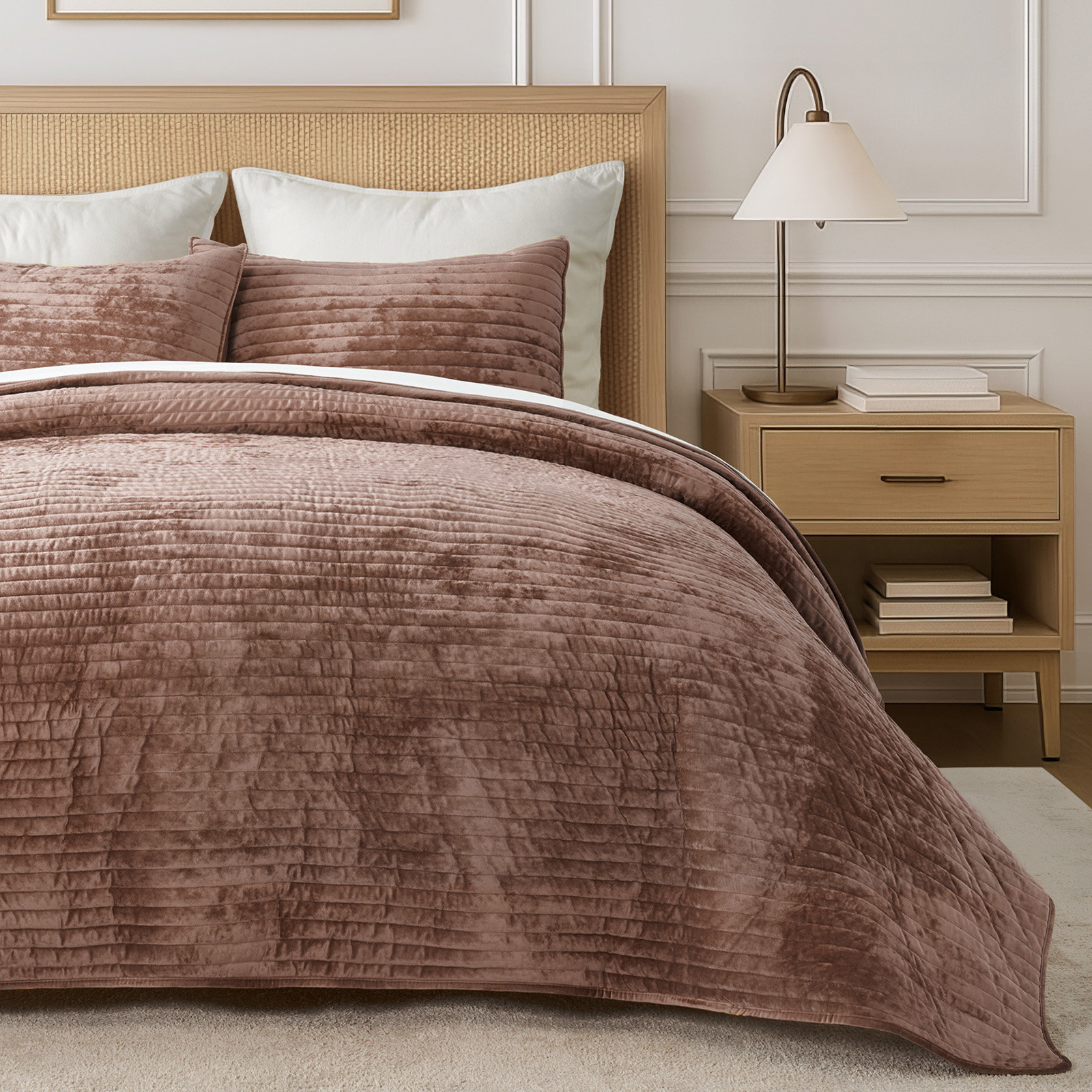 Velvet Quilt Set, Queen, Terracotta Clay