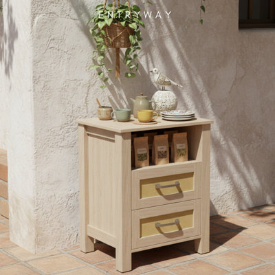 Boho Nightstand With Built-in Charging Station – 2 Ac Outlets, Usb-a & Usb-c, Dual Drawers & Open Shelf by Bay Isle Home