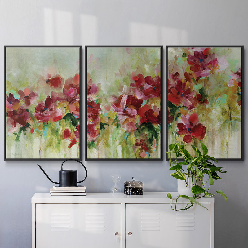 " Playful Garden " 3 - Pieces, Black, 24" H x 48" W x 2" D