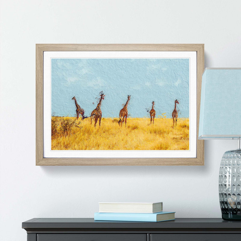 Giraffes - Picture Frame Painting Print, 27cm H x 36cm W x 2cm D, Oak Framed