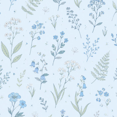 Peel and Stick Wallpaper Blue Wildflower Botanical Delicate Hand Drawn Floral Contact Paper Removable Self Adhesive Wall Mural Wall Decor for Bedroom Kitchen Cabinets 17.7in x 118in