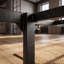 Structure de lit double en métal noir avec tête et pied de lit en bois massif, rangement sous le lit-370376862