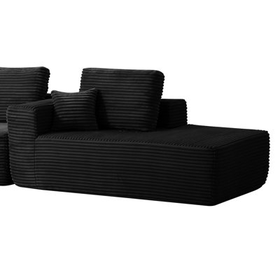36.2" L x 68.1" W x 24.8" H Plush Fabric 1 Piece Right Chaise Modular Sectional Sofa Black No Assembly Required
