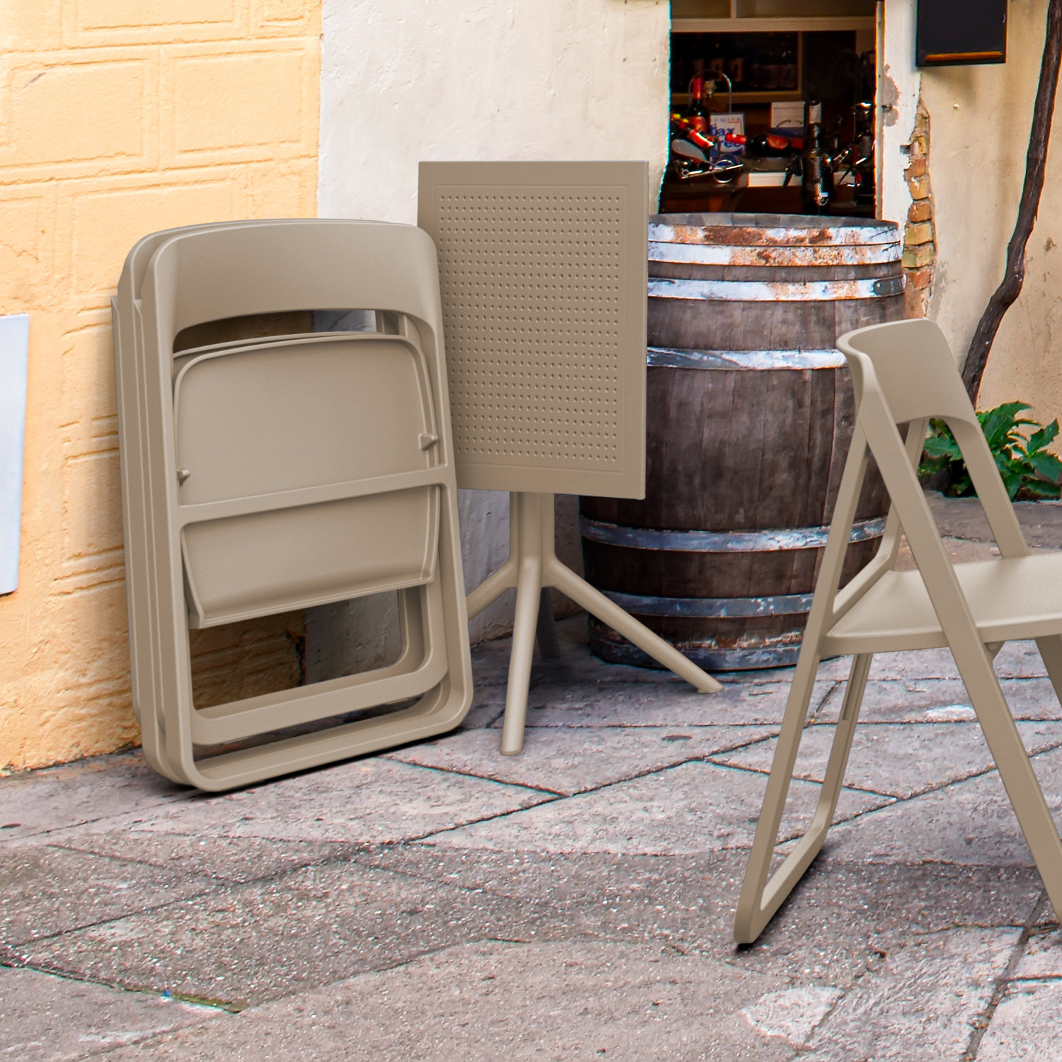 Armo Foldable Patio Side Chair, Taupe