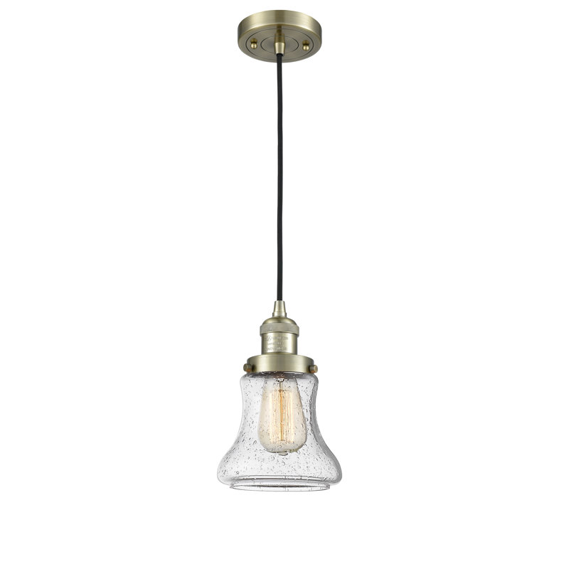 Luminaire suspendu en forme de cloche à 1 lumière Edda, Grainé, Laiton antique, Ampoule non incluse