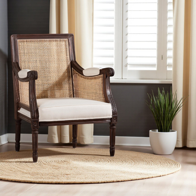 Walsh 26.4'' Rattan and Bayur Wood Wide Armchair,  Dark Brown