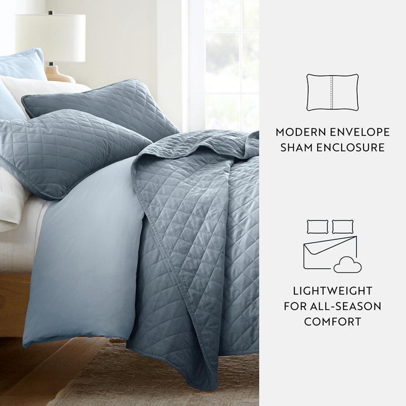 Dusk Blue Twin Reversible Microfiber Quilt Set