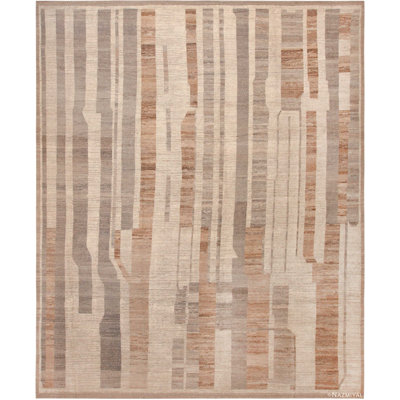 Grand tapis décoratif moderne abstrait brun et beige