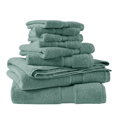 800 GSM Dusty Green Ultra-Soft 100% Cotton Absorbent 8-Piece Towel Set