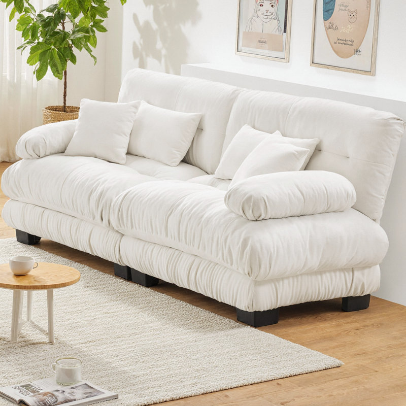 Causeuse rembourrée en chenille avec accoudoirs arrondis Nimbus Cloud Couch, H 35,4 po x l 94,4 po x P 36 po, 2, Blanc
