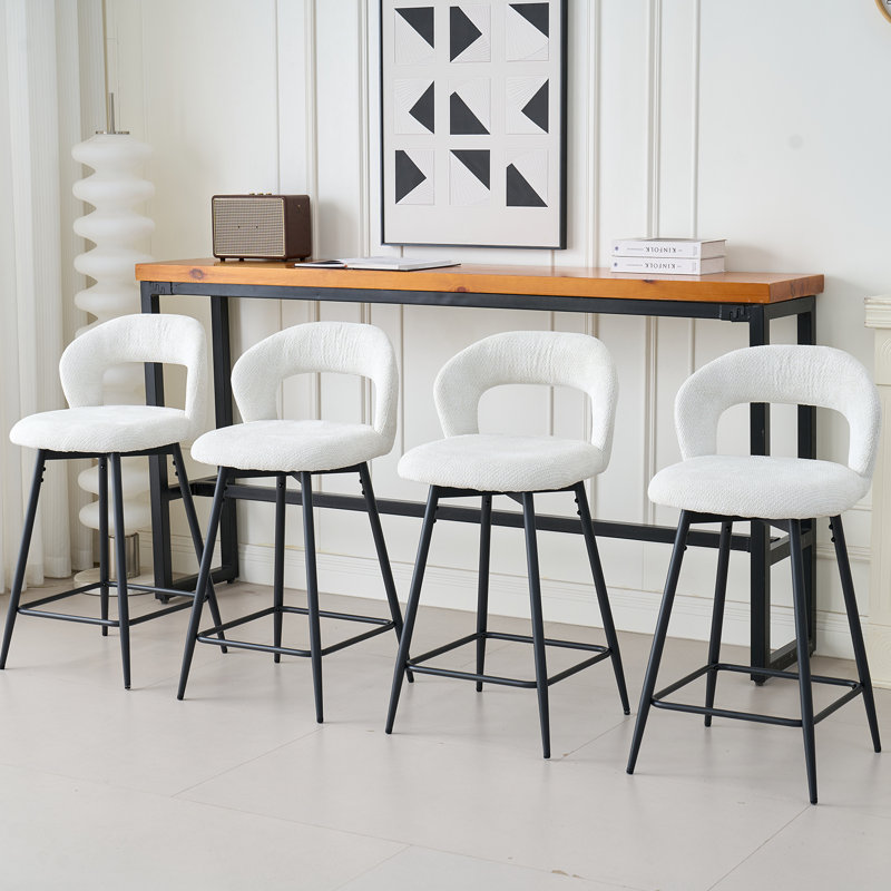 Swivel Upholstered Bar Stool with Iron Frame, White