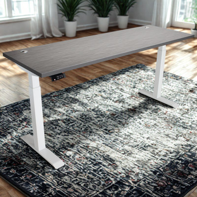 Skyscraper Electric Height Adjustable Standing Desk, Dual Motor and Digital Control with Memory, 72x24, Charcoal Strand Top with White Frame