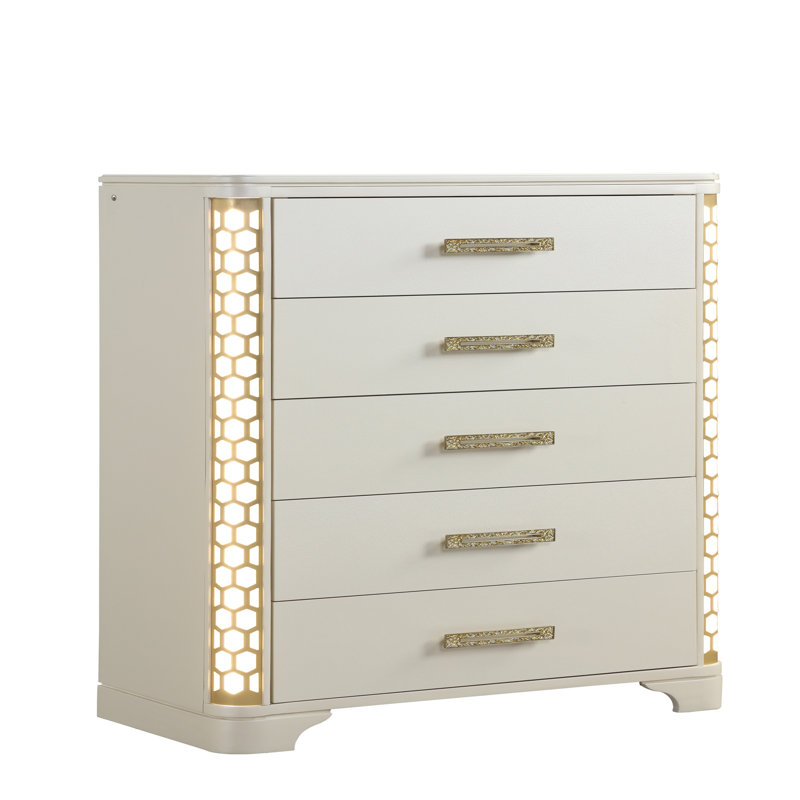 Commode à 5 tiroirs avec éclairage latéral à DEL en bois