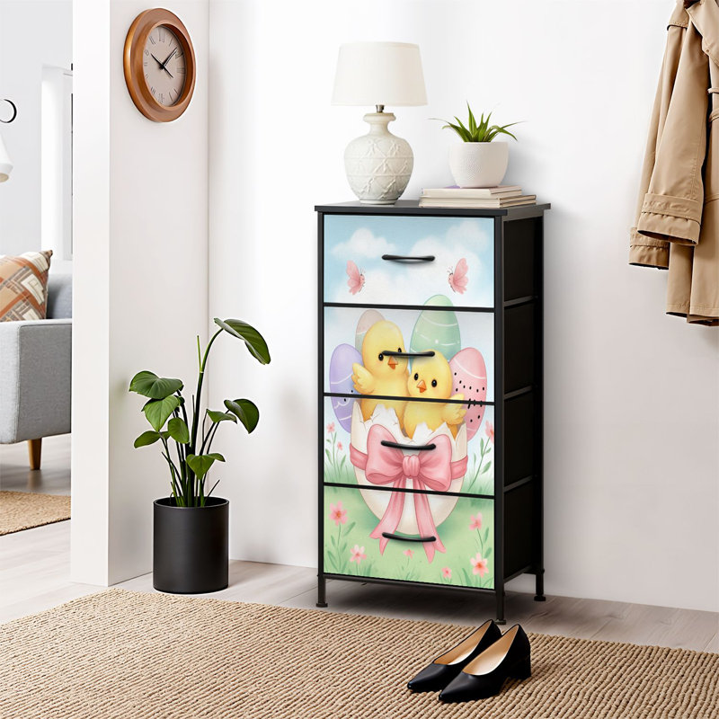 4 Drawer Dresser for Bedroom, Narrow Chest of Drawers, Wooden Top and Study Iron Frame 18"x37.5"-(WxH)