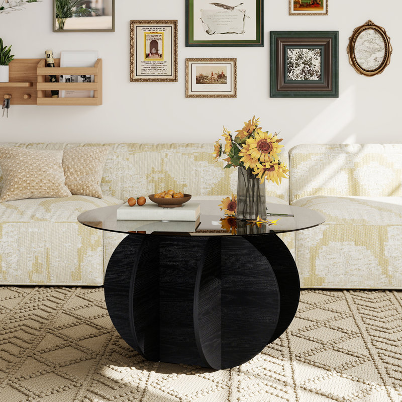 31.5" Round Glass Coffee Table, Black