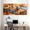 Paysage et nature, paysage de montagne avec arbres et reflets, ensemble de 3 impressions sur toile