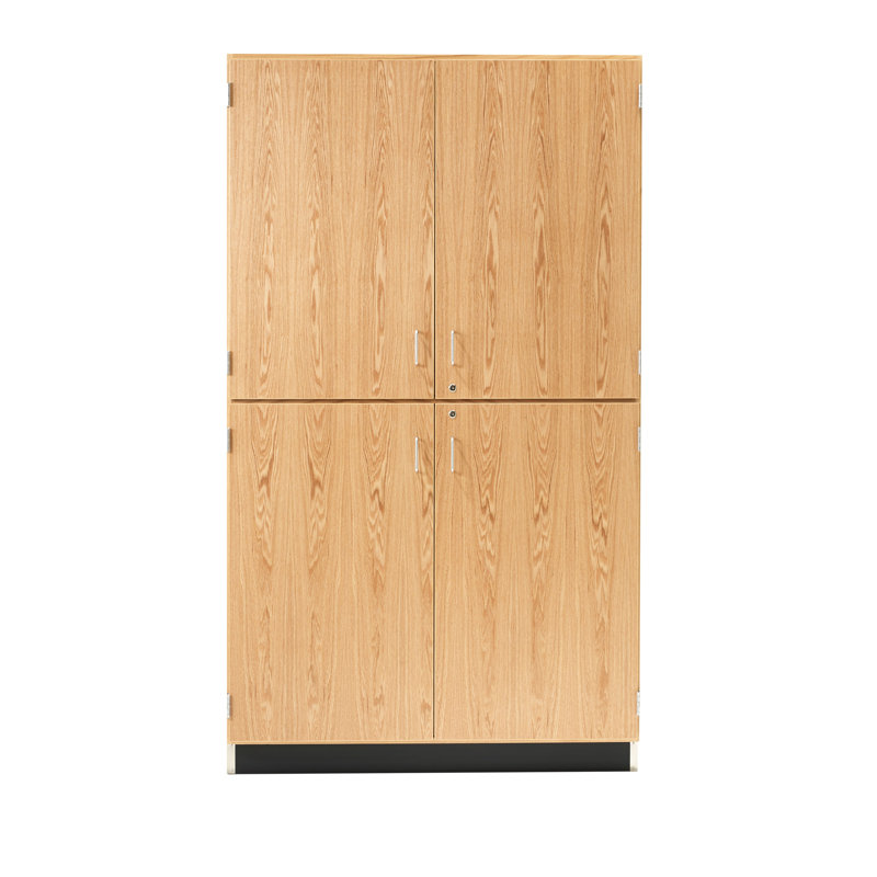 Solid Oak Four-Door Tall Cabinet with Adjustable Shelves