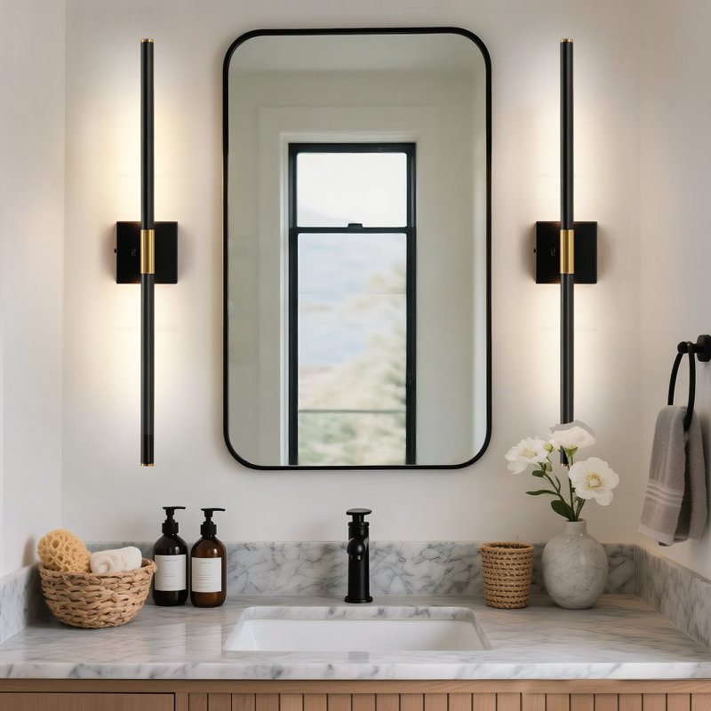 Éclairage de meuble-lavabo à intensité variable de 30 pouces avec 5 ampoules CCT, barre de bain rotative à 360 ° à DEL