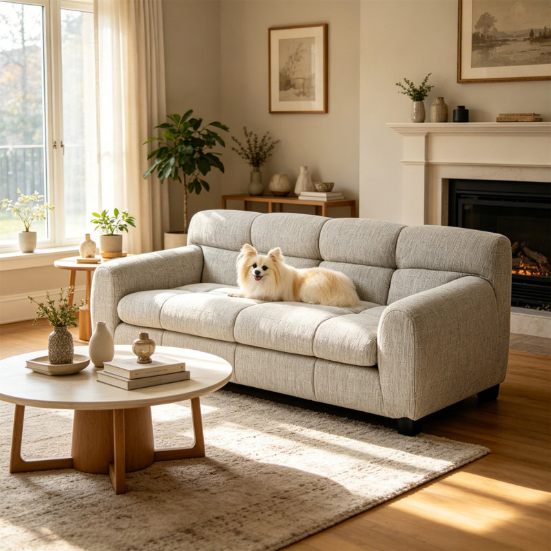 Canapé pour chien doux et confortable avec dossier et accoudoirs, Beige