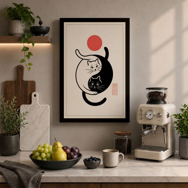 Yin Yang Cats Japandi - Wrapped Canvas, 30x20 - 76.2 x 50.8 cm, Sage Border