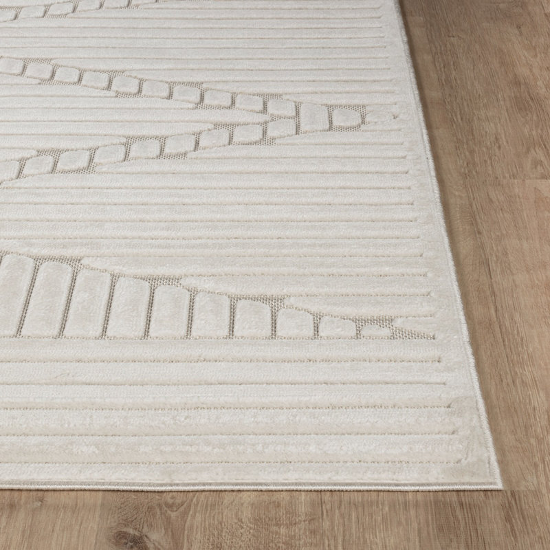 White Modern Outdoor Rug, Geometric Stain-Resistant Easy to Clean Rug For Patio, Balcony, Decks & Garden