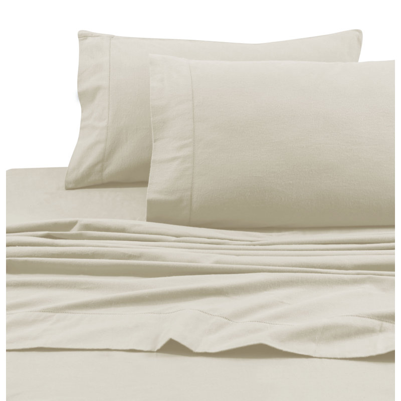 Flannel 100% Cotton Sheet Set, Twin Sheet Set + Fitted Sheet + 1 Pillowcase, Linen