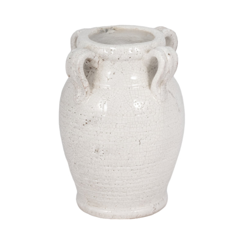 Ceramic/Porcelain Table Vase, Glossy White, 7" H x 5" W x 5" D