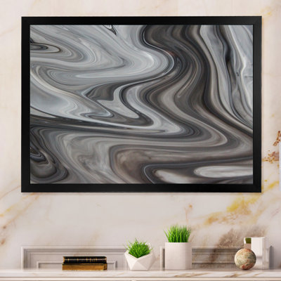 «Liquide Art Waves In Shades Of Black», reproduction sur toile flottante