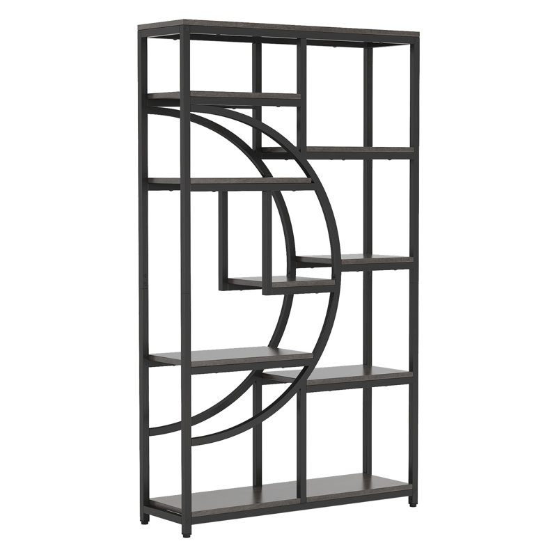 68.89"Height Industrial 5-Tier Rustic Black Corner Etagere Bookshelf With 9 Open Shelves Storage Organizer For Living Room