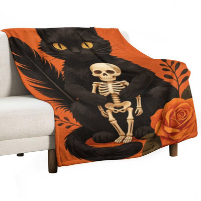 Jeté de chat noir en flanelle luxueuse