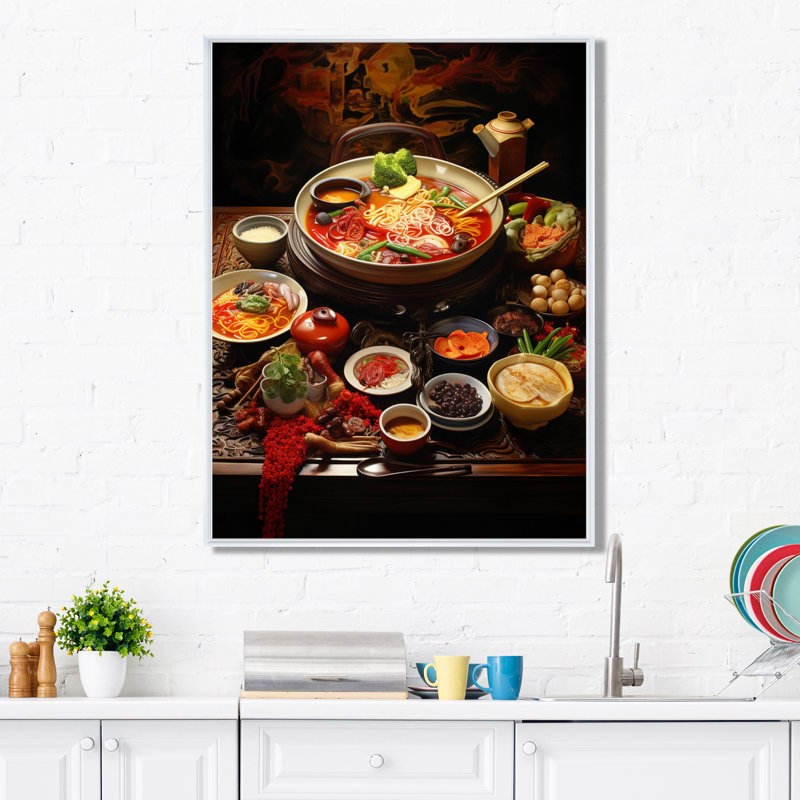 Cuisine orientale alimentaire - Art mural alimentaire, H 20 po x l 12 po x P 1 po, Cadre flottant blanc