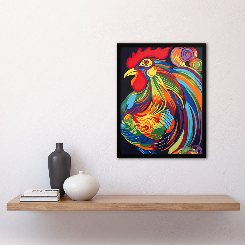 Boones Cockerel Rooster Chicken Hen Neon Colour Feathers Work - Single Picture Frame Print