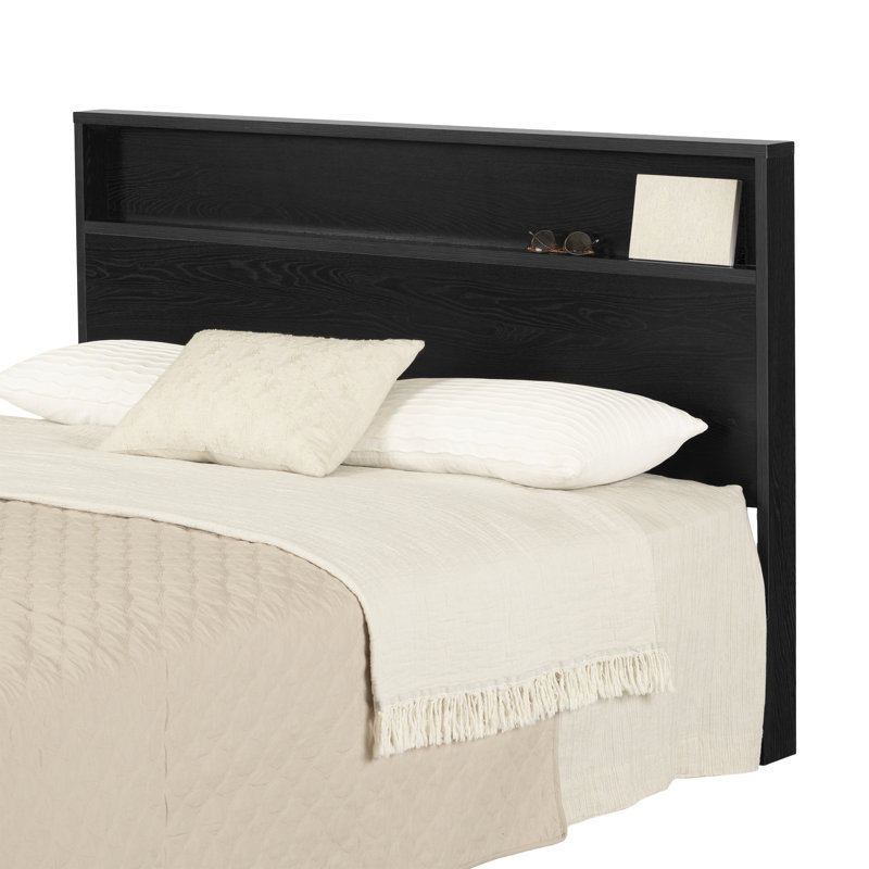 Black Oak Full Headboard with Storage Shelf
