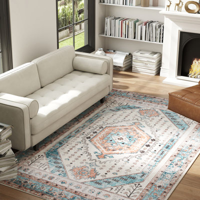 Brown/blue Vintage Pattern Low-pile Rug - Classic Decor Complement For Living Rooms & Dining Areas