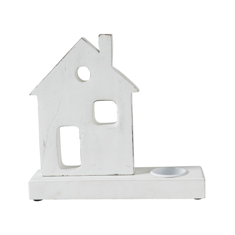 Festive Finds Tealight Holder Village House White, 9" H x 8.25" W x 2.25" D