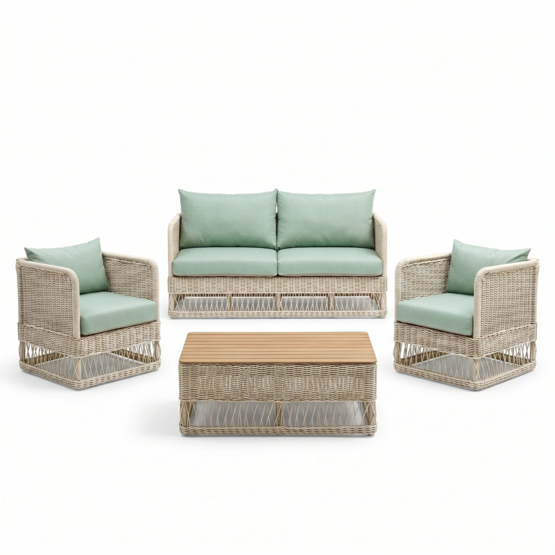 Margot Natural 4-Piece Sunbrella® Outdoor Patio Seating Set, Canvas Oasis, White