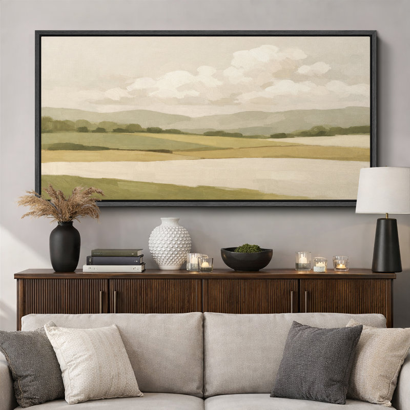 «Abstract Pastel Landscape Horizon Artwork», impression de giclée sur toile encadrée, Cadre noir