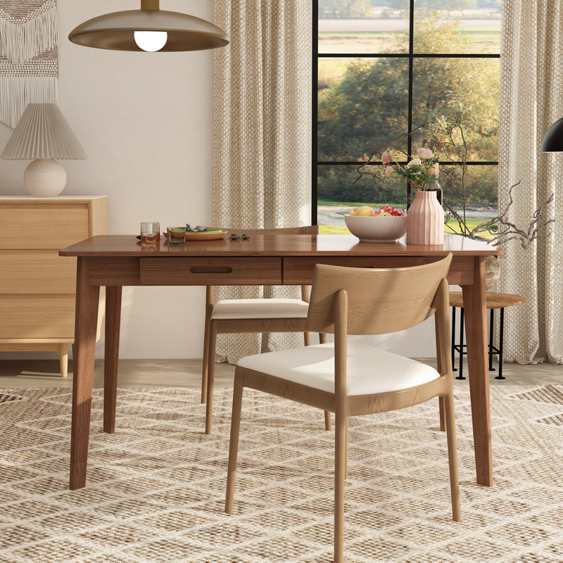 47.2" W Dining Table With 2 Drawer, Brown, Brown