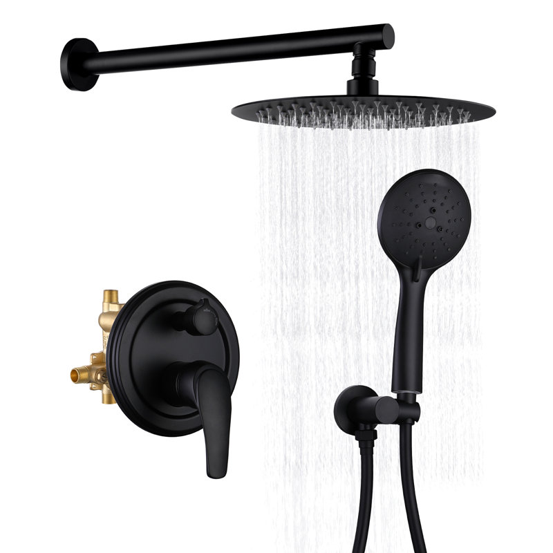 2-Function Shower Faucet Set with 10 in. Round Slim Rain Shower Head and 5-Spray Hand Shower, Matte Black