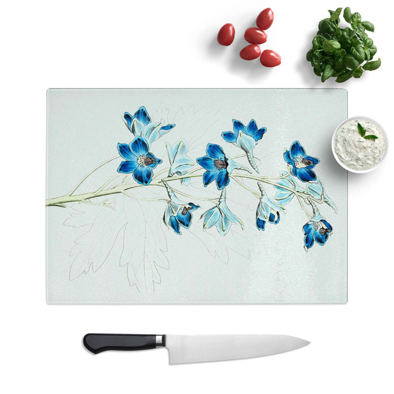 Tempered Glass Larkspur Flowers Chopping Board, 39 cm W x 28.5 cm L